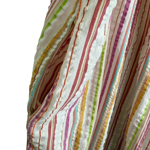 Vtg Go Softly Patio House Dress Large Multicolor Striped Cotton Blend Full Zip - Picture 5 of 11